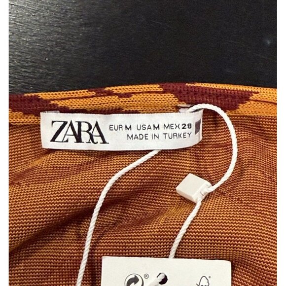 NWT Zara Jacquard Red Orange Floral Wrap Cardigan Sweater Jacket Womens Medium - Picture 6 of 10